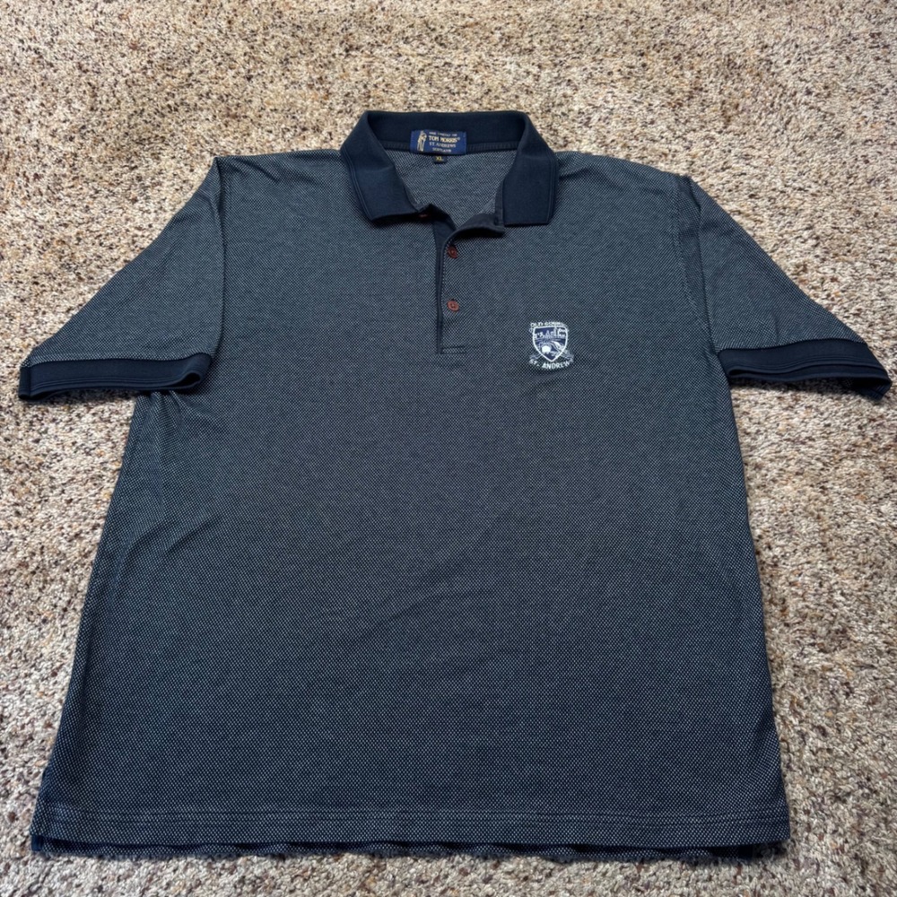 Tom‎ Morris St Andrews Scotland Polo Shirt Mens XL Navy Old Course Golf Crest